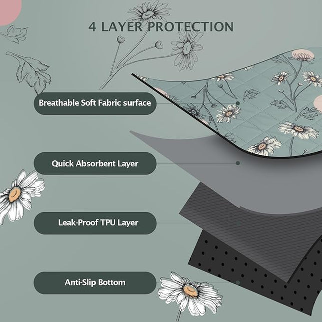 IEUUMLER Washable Pee Pads for Dogs, 2 Pack Non-Slip & Waterproof Pack Whelping Pad, Reusable Washable Puppy Potty Training Pad with Fast Absorbent for Playpen EU007 (Green Daisy, 30"X34"-2pcs)