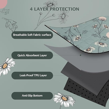 IEUUMLER Washable Pee Pads for Dogs Extra Large 71" x 71", 1 Pack Non-Slip & Waterproof Whelping Pad, Reusable Puppy Potty Training Pad for Playpen EU007 (Green Daisy, 71"X71"-1pcs)