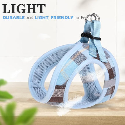 EXPAWLORER Classic Plaid Puppy Harness - Small Dog Harness and Leash Set - Dog Collar and Leash Set with AirTag Holder, Soft Padded Step in Dog Vest Harness No Pull Reflective for Outdoor, Blue XXS