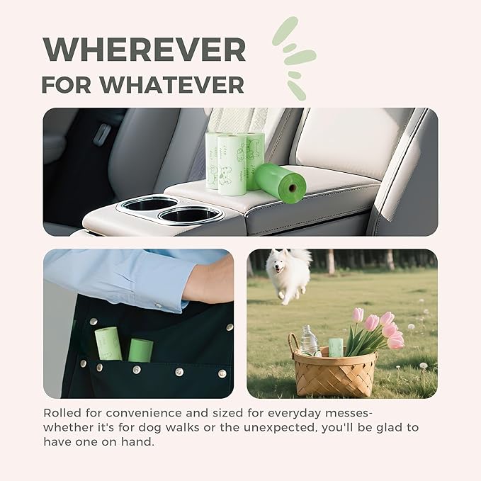 Green Dog Poop Bags - 128 Count, 60% Recycled Plastic Unscented Dog Poop Bags - Easy-Peel Sticker, Leak-Proof, Extra Strong & Thick - Perfect for Diapers, Cat Litter (8 Rolls)