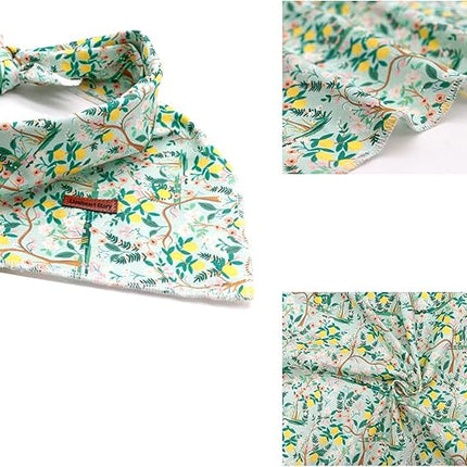 Lionheart glory Dog Bandana 1 Pack Washable Soft Cotton Lemon Flower Bibs Scarf, Adjustable Kerchief Square Dog Bandanas for Small Dogs