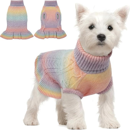 QBLEEV Dog Sweater Dress Pullover for Medium Dogs, Christmas Knitwear Cable Pet Sweater, Warm Winter Fall Puppy Clothes for Girls Boys M