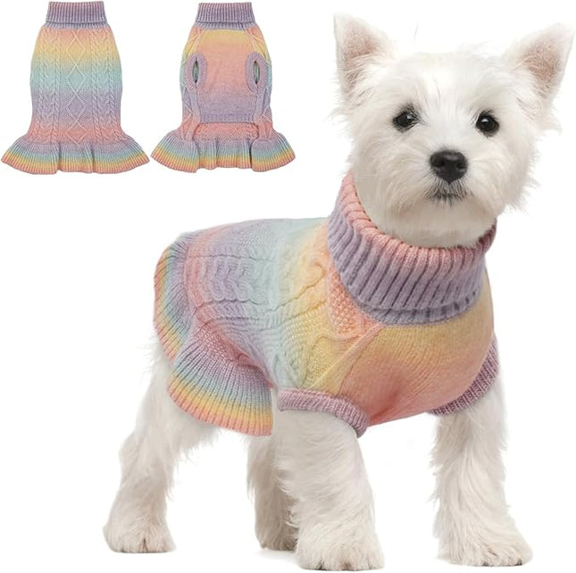 QBLEEV Dog Sweater Dress Pullover for Medium Dogs, Christmas Knitwear Cable Pet Sweater, Warm Winter Fall Puppy Clothes for Girls Boys M