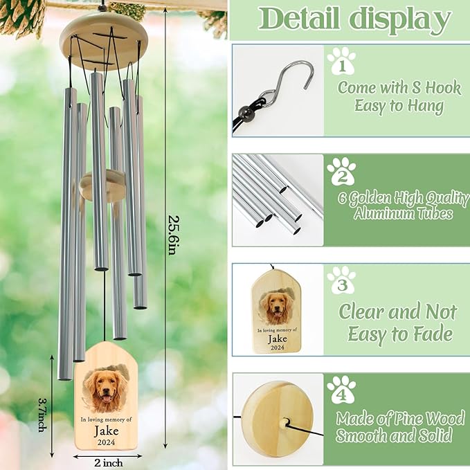 Dog Memorial Gifts for Loss of Dog, PEMIRSAYO Pet Memorial Wind Chime, Pet Memorial Gifts, Pet Loss Gifts, Loss of Dog Sympathy Gift, Pet Bereavement Gifts Dog, Dog Passing Away Gifts