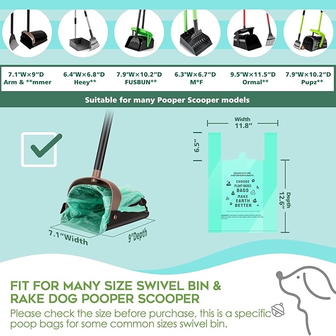AYOTEE Pooper Scooper Bags Refill with EZ Tie Handle,100 Count, 38% Plant Based & 62% PE Heavy Duty Swivel Bin Pet Waste Bags for A&H, Cat Litter, Multi-Use, Large Unscented Dog Poop Bags