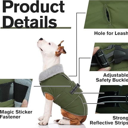 Lelepet Warm Dog Coat Waterproof Dog Jacket for Extra Large Dogs Reflective Fleece Vest with Adjustable Buckle Hook & Loop Windproof Cold Weather Coats for Small Medium Large Dogs, Army Green, XXXL