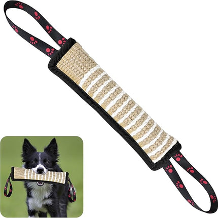 Dog Tug Toy Dog Bite Jute Pillow Pull Toy with 2 Strong Handles Perfect for Tug of War, Puppy Interactive Play, Tear Resistant Bite Training Toys for Small Medium Large Dogs (Black Footprint)