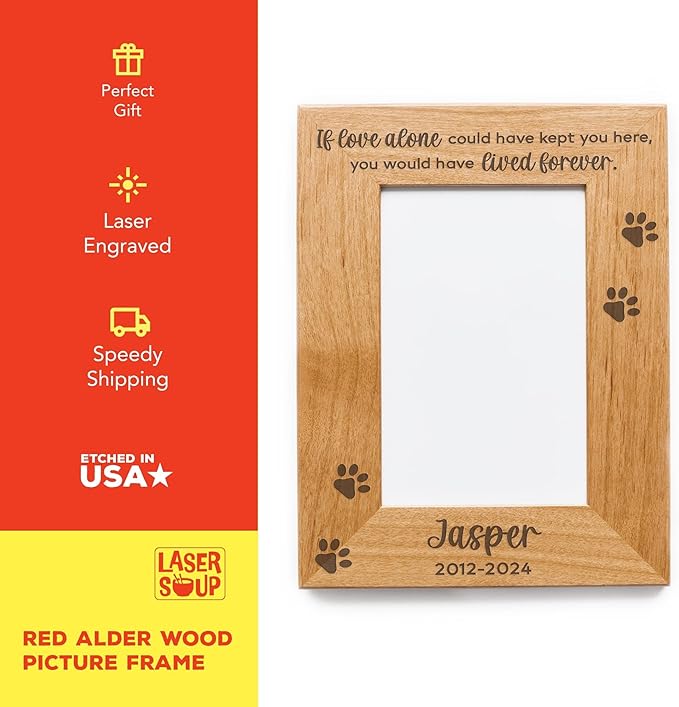 Pet Loss Picture Frame - Love Alone Forever Wooden Pet Memorial Frame, Pet Remembrance Gift - 4x6 Portrait