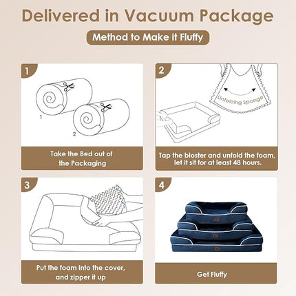 EHEYCIGA Orthopedic XL Dog Beds, Waterproof Memory Foam Dog Bed for Extra Large Dogs, Non-Slip Bottom and Egg-Crate Foam Big Pet Couch Bed with Washable Removable Cover, Navy