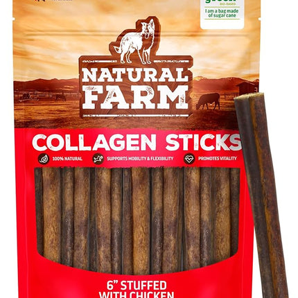 Natural Farm Chicken Stuffed Collagen Chews for Dogs with Real Chicken (6 Inch, 15-Pack), Rawhide-Free Collagen Sticks, Odor-Free Natural Dog Chews, Long Lasting, for Small, Medium, Large Dogs