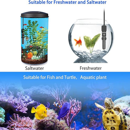 Adjustable Mini Aquarium Heater 5-10 Gallons Submersible Small Fish Tank Heater 50W Digital Display Thermostat External Temperature Controller (50W)