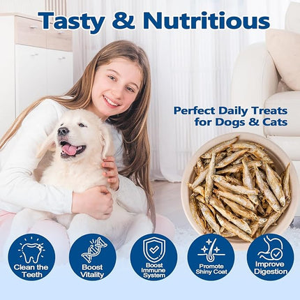 Amzey 7oz Minnows Dog Treats - Freeze Dried Minnows Cat Treats - High Protein & Premium Quality Training Treats - Bulk Package (1.6" to 2.8" Length Each)