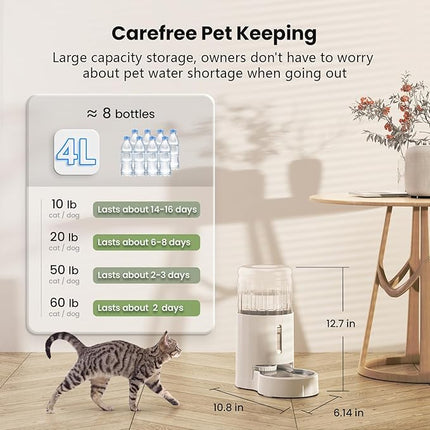 CZPET 4L Pet Water Dispenser Without Electricity Unplugged Automatic Water Bowl Dispenser Gravity Water Dispenser for Cats Water Self Feeder Dog Fountain Dogs Bowl Bottles for Kitten Puppy