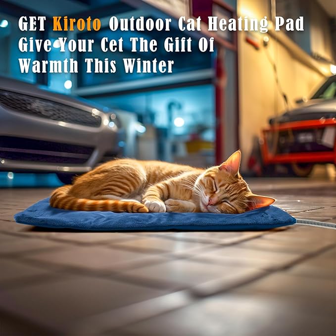 Kiroto Outdoor Pet Heating Pad for Cat Dog, Heated Mat with Waterproof Cover and Automatic Temperature Control, Suitable for Cat Houses, Dog Houses, Small Beds, Porches,20"x16",Blue