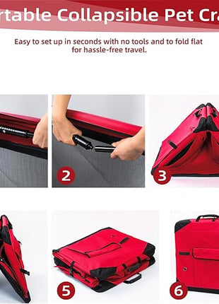 Pettycare 36 Inch Collapsible Dog Crate with Curtains Travel Dog Crate for Airflow and Calm Soft Pet Kennel with Portable Bag and More Chew Proof Mesh Indoor & Outdoor Red 4 Door Curtains