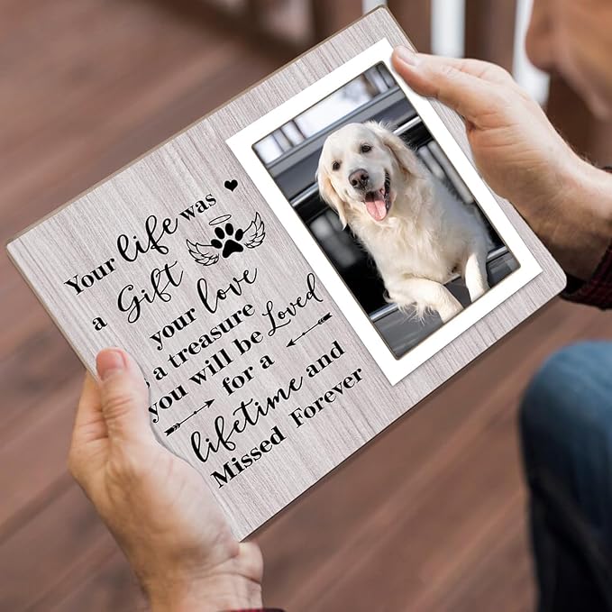 Pet Picture Frames Memorial Dog, Memorial Wooden Frame for Dogs, Dog Memorial Gifts for Loss of Dog, In Loving Memory Gifts, Pet Loss Sympathy Gift for Pet Owner Pet Lover, Forever in Our Heart (Gray)
