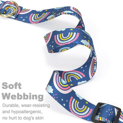 Rnivvi Dog Collar for Medium Dogs, Cute Heavy Duty Adjustable Puppy Collar with Quick Release Buckle for Girl & Female, Pet Accessories for Walking Running, M Length 1" Width, Blue Rainbow