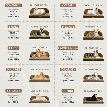 Large Dog Bed Orthopedic Washable: Extra Brown XL XLarge Big Dog Bed with Washable Bolster & Memory Foam Couch Sofa - Waterproof with Removable Cover