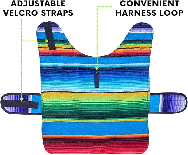 Handmade Dog Poncho from Mexican Serape Blanket - Dog Clothes - Coat - Costume - Sweater - Vest (Blue, French Bulldog/Pug)