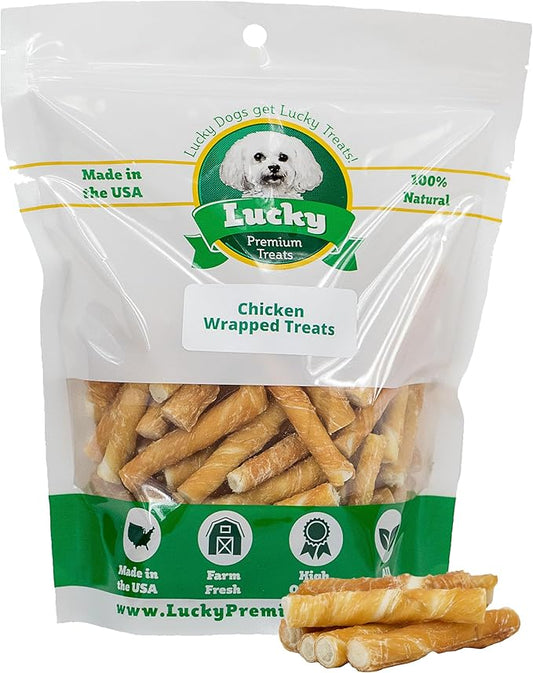 Chicken Wrapped Rawhide Dog Treats for Toy Dogs Under 25 lbs. – 80ct. Rawhide Chew Sticks – Limited Ingredient Long Lasting Chews Made in The USA with Natural Chicken and Beef Hide Twists