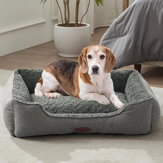Dog Bed for Medium Dogs Breeds, Rectangular Soft Kennel Bed,Washable Deluxe Plush Dog Crate Beds, Comfy Durable Pet Sleeping Bed with Pillow & Non-Slip Bottom, Size (30"X24" Gray)