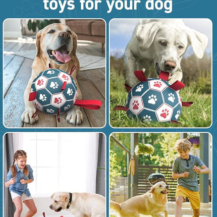 QDAN Dog Toys Soccer Ball with Straps, Durable Giant Dog Balls, Outdoor Dogs Toys, Herding Ball, Birthday Gifts (10 Inch)