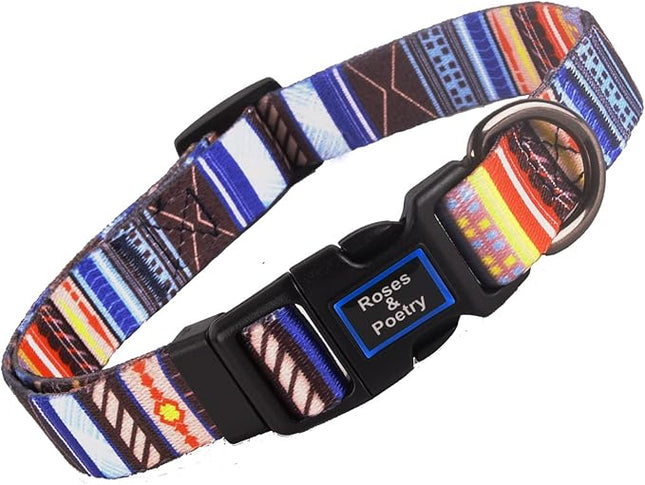 Roses&Poetry Dog Collar with Colourful Stripe Patterns, Adjustable Durable Puppy Collars for Small Medium Large Dogs (Stripe-L)