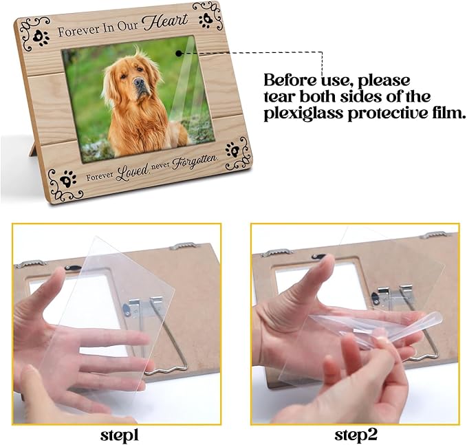 Pet Memorial Picture Frame for Dogs, 4x6Inch, Brown Wooden Tabletop Frame with Handmade Design and High-definition Printing