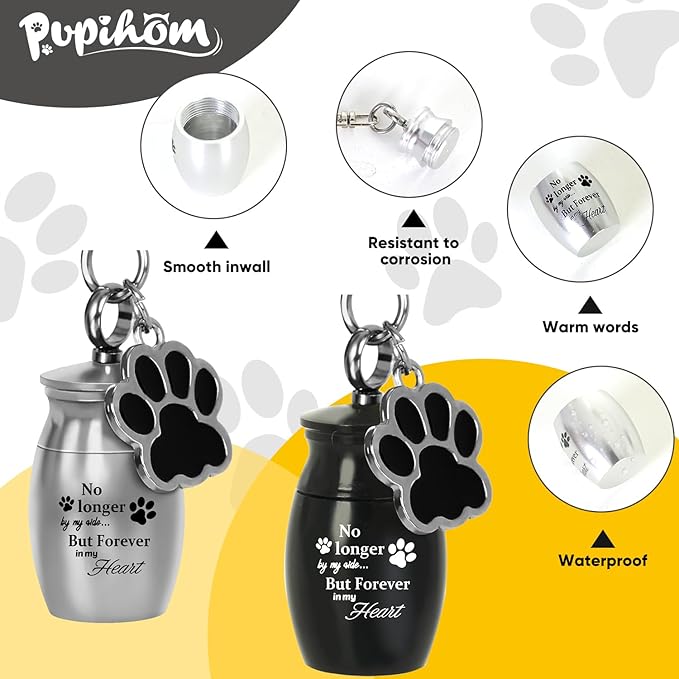 4 Pcs Pet Urns Keychain, Pet Ashes Keepsake Stainless Steel Urns Keychain for Dogs Cats with 4 Storage Bags