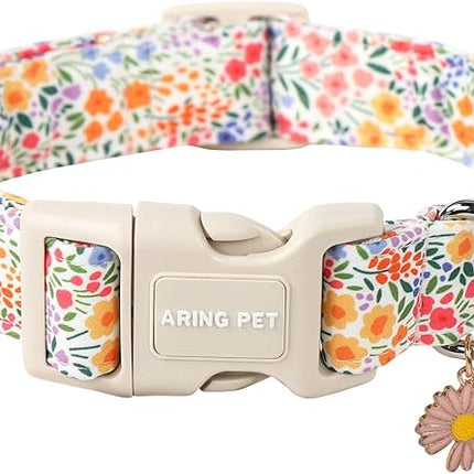 ARING PET Medium Floral Dog Collar - Adjustable Cotton, Reflective, Airtag Compatible