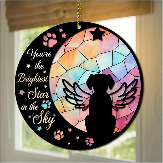 Dog Memorial Suncatcher Gifts for Pet Loss - Pet Memorial Gifts Christmas Ornament Tree Hanging Decor - Remembrance Sympathy Gift for Dog Mom Dad - 2 Layered Wooden Acrylic Ornament