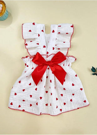 QWINEE 2 Pieces Cute Heart Pattern Dog Dress - Ruffle Trim Princess Cat Vest With Lace Trim - Summer Pet Clothes for Small Medium Cats Dogs Kitten Puppy - Red and Black XX-Large