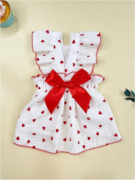 QWINEE 2 Pieces Cute Heart Pattern Dog Dress - Ruffle Trim Princess Cat Vest With Lace Trim - Summer Pet Clothes for Small Medium Cats Dogs Kitten Puppy - Red and Black XX-Large