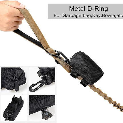 Dog Collar and Leash: - Nylon K9 Collars with Handle and Heavy Duty Metal Buckle for Medium and Large Dogs with 3 Patches and Airtag Case Holder (XL, Brown-Set)