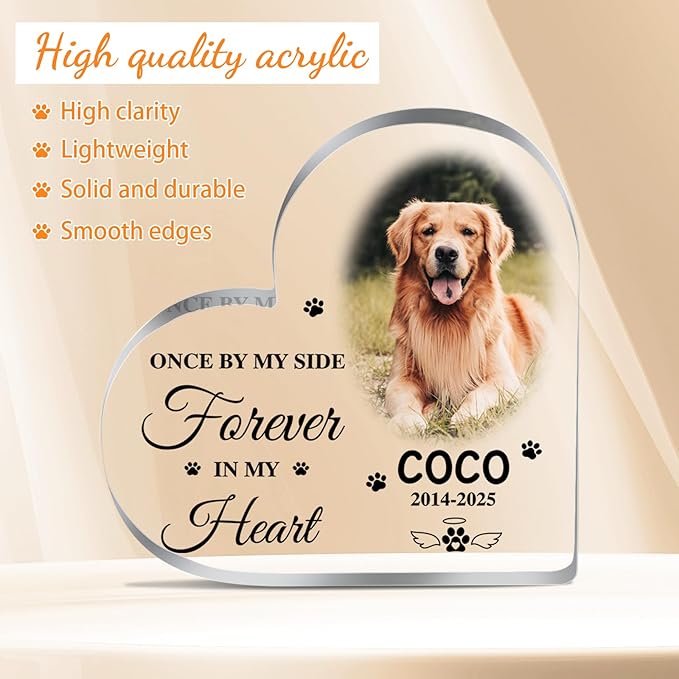 Pet Memorial Gifts Personalized Pet Memorial Plaque Loss of Dog Sympathy Gift Cat Memorials Gift for Loss of Cat Dogs Bereavement Passing Away Gifts Custom Pets Heart Shape Acrylic Plauqe