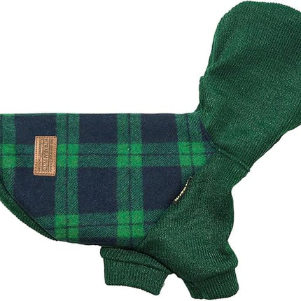Fitwarm Tartan Plaid Dog Hoodie, Knitted Dog Clothes for Small Dogs Boy, Pet Sweater with Hood, Cat Winter Outfit, Green, Medium