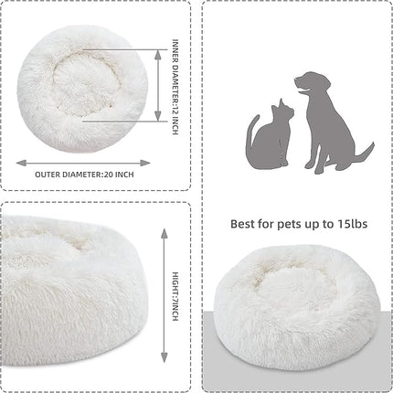 Cat Beds for Indoor Cats - Cat Bed Washable 20/24 inches, Dog Beds for Small Medium Dogs, Anti Anxiety Round Fluffy Plush Faux Fur Pet Bed, Thick Bottom