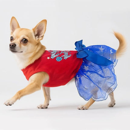 Happy 4th of July Dog Dress Outfit Patriotic Stars Dog Tulle Dress Independent Day Dogs Pet Doggie Apparel Clothes for Small Puppy Cats Girl