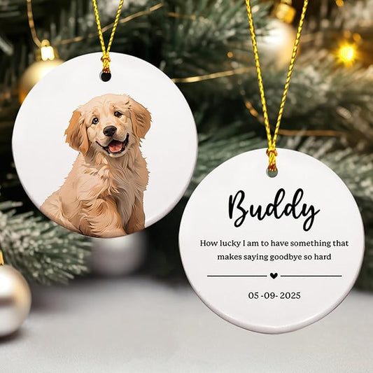 Personalized Pet Memorial Christmas Ornament – Customizable Dog or Cat Ornament – “How Lucky I Am” Quote – Customizable with Pet’s Name and Date – Unique Pet Lover Gift