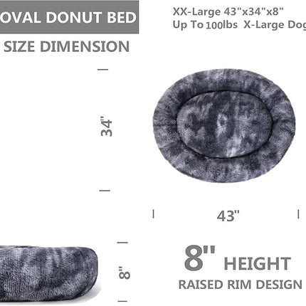 Coohom Oval Calming Donut Cuddler Dog Bed,Shag Faux Fur Cat Bed Washable Round Pillow Pet Bed(30"/36") for Small Medium Dogs (XXL(43"x34"x8"), Grey2021)