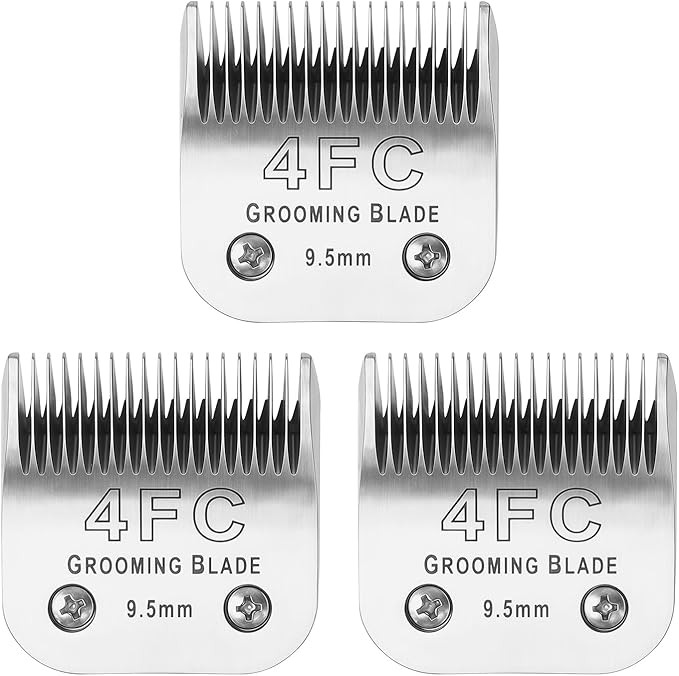 3 Pcs Size 4FC Detachable Dog Grooming Blades, Compatible with Andis, Oster A5, Wahl KM10 Series Clippers, Cut Length 9.5mm, Silver(4FC 9.5mm, 3 Packs)