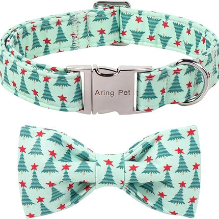 ARING PET Christmas Dog Collar with Bow, Cute Xmas Green Christmas Tree Bowtie Pet Collars for Puppy Small Medium Large Girl Boy Dogs-XS