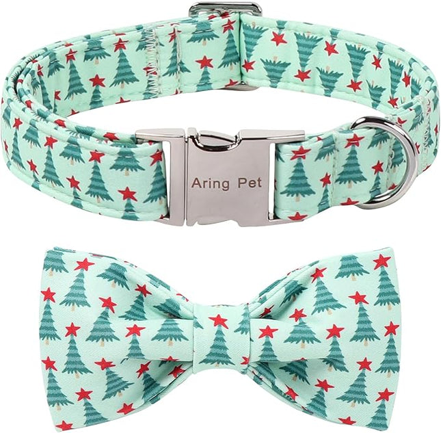 ARING PET Christmas Dog Collar with Bow, Cute Xmas Green Christmas Tree Bowtie Pet Collars for Puppy Small Medium Large Girl Boy Dogs-XS