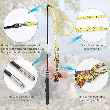 DIBBATU Flirt Pole for Dogs Interactive Dog Toys for Large Medium Small Dogs Chase and Tug of War, Dog Teaser Wand with Lure Chewing Toy for Dog Outdoor Exercise 1 pcs