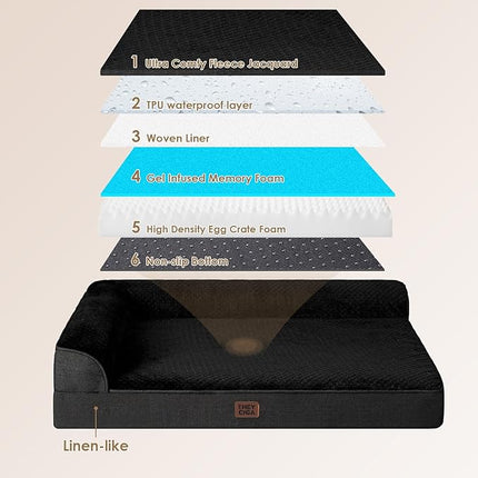 EHEYCIGA Memory Foam Dog Bed XLarge Sized Dogs, Extra Large Dog Bed Orthopedic with Washable Removable Cover, Waterproof XL Pet Bed Couch, 44x33x6 Inches, Black