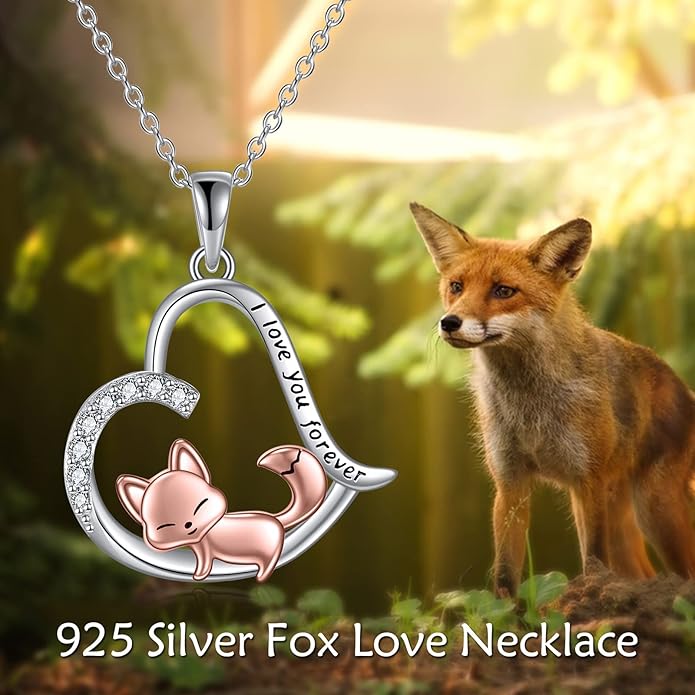 VONALA French Bulldog Guinea Pig Fox Sloth Necklace 925 Sterling Silver Cute Animal Heart Pendant Jewelry Gifts for Women