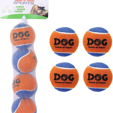 AMA SPORT Squeaky Tennis Balls for Dogs 2.5" Small Medium Dog Tennis Balls for Throwing and Fetching Dog Toys for Training, Exercise, High Bouncing 4 Pack (Orange Blue)
