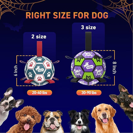 QDAN Halloween Dog Toys Balls, Soccer Ball with Straps for Dog Birthday Gift, Puppy Toy for Small Medium Breed (8 Inch)