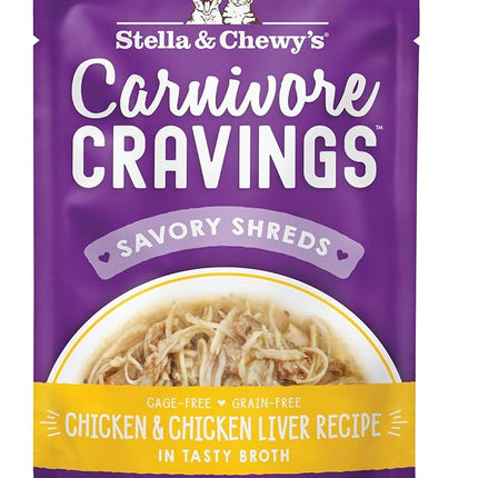 Stella & Chewy's Carnivore Cravings Wet Cat Food - Premium Pouches - Grain Free, High Protein Chicken & Chicken Liver - Perfect for Pickey Eaters - Complete Meal or Topper (2.8 oz, 12 Pack)