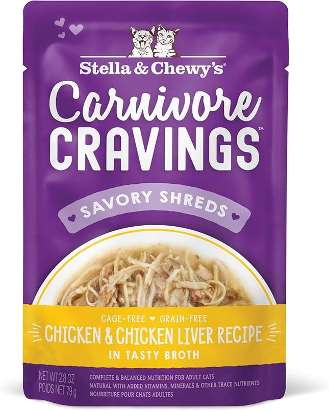 Stella & Chewy's Carnivore Cravings Wet Cat Food - Premium Pouches - Grain Free, High Protein Chicken & Chicken Liver - Perfect for Pickey Eaters - Complete Meal or Topper (2.8 oz, 12 Pack)